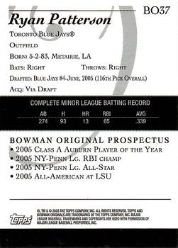 2006 Bowman Originals - Prospects #BO37 Ryan Patterson Back