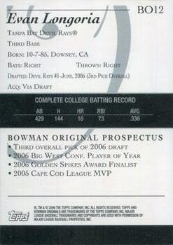 2006 Bowman Originals - Prospects Black #BO12 Evan Longoria Back