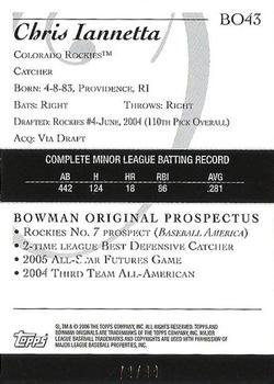 2006 Bowman Originals - Prospects Black #BO43 Chris Iannetta Back