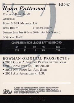 2006 Bowman Originals - Prospects Blue #BO37 Ryan Patterson Back