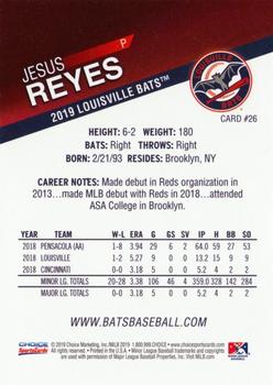 2019 Choice Louisville Bats #26 Jesus Reyes Back