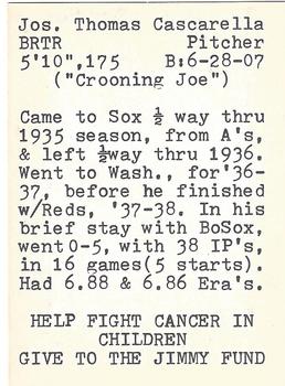 1972 TCMA The Yawkey Boston Red Sox #NNO Joe Cascarella Back