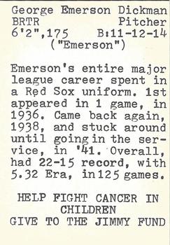 1972 TCMA The Yawkey Boston Red Sox #NNO Emerson Dickman Back