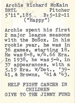 1972 TCMA The Yawkey Boston Red Sox #NNO Archie McKain Back
