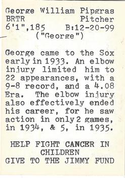 1972 TCMA The Yawkey Boston Red Sox #NNO George Pipgras Back