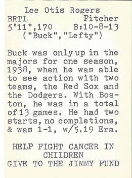 1972 TCMA The Yawkey Boston Red Sox #NNO Lee Rogers Back