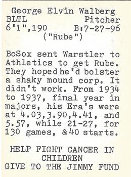 1972 TCMA The Yawkey Boston Red Sox #NNO George Walberg Back