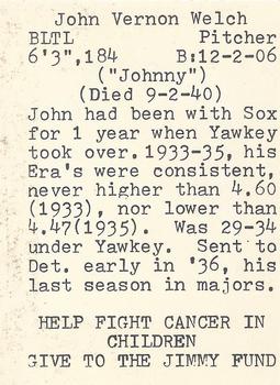 1972 TCMA The Yawkey Boston Red Sox #NNO John Welch Back