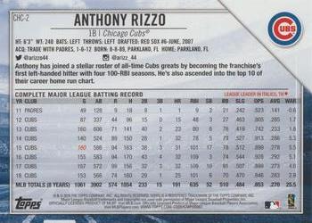 2019 Topps National Baseball Card Day - Chicago Cubs #CHC-2 Anthony Rizzo Back