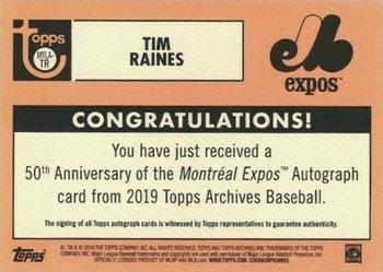 2019 Topps Archives - 50th Anniversary of the Montréal Expos Autographs #MTLA-TR Tim Raines Back