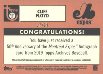2019 Topps Archives - 50th Anniversary of the Montréal Expos Autographs Green #MTLA-CF Cliff Floyd Back