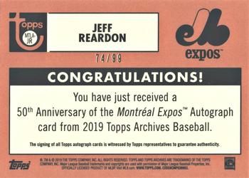 2019 Topps Archives - 50th Anniversary of the Montréal Expos Autographs Green #MTLA-JR Jeff Reardon Back