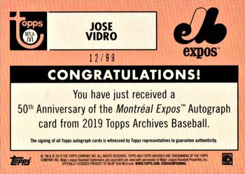 2019 Topps Archives - 50th Anniversary of the Montréal Expos Autographs Green #MTLA-JVI Jose Vidro Back