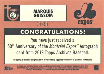 2019 Topps Archives - 50th Anniversary of the Montréal Expos Autographs Green #MTLA-MG Marquis Grissom Back