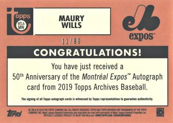 2019 Topps Archives - 50th Anniversary of the Montréal Expos Autographs Green #MTLA-MW Maury Wills Back