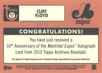 2019 Topps Archives - 50th Anniversary of the Montréal Expos Autographs Gold #MTLA-CF Cliff Floyd Back