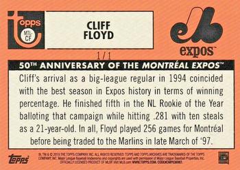 2019 Topps Archives - 50th Anniversary of the Montréal Expos Black Foil #MTL-CF Cliff Floyd Back