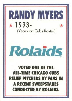 1993 Chicago Cubs Rolaids All-Time Cubs Relief Pitchers #NNO Randy Myers Back