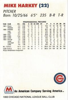 1993 Marathon Chicago Cubs #NNO Mike Harkey Back