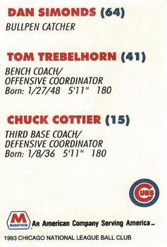 1993 Marathon Chicago Cubs #NNO Dan Simonds / Tom Trebelhorn / Chuck Cottier Back