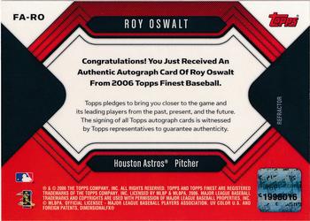 2006 Finest - Autograph Refractors #FA-RO Roy Oswalt Back