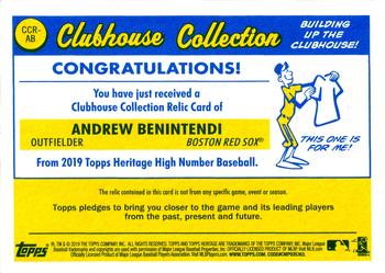 2019 Topps Heritage - Clubhouse Collection Relics High Number #CCR-AB Andrew Benintendi Back