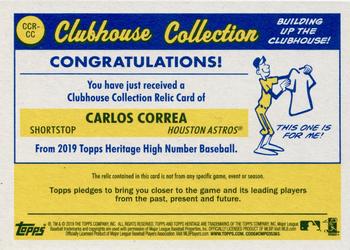 2019 Topps Heritage - Clubhouse Collection Relics High Number #CCR-CC Carlos Correa Back