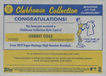 2019 Topps Heritage - Clubhouse Collection Relics High Number #CCR-GC Gerrit Cole Back