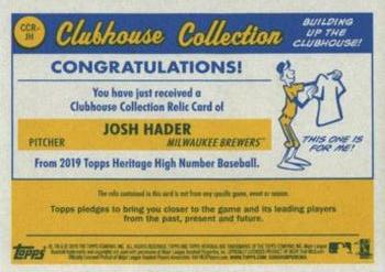 2019 Topps Heritage - Clubhouse Collection Relics High Number #CCR-JH Josh Hader Back