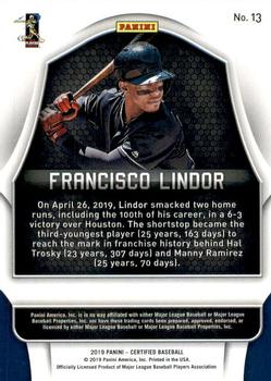 2019 Panini Chronicles - Certified #13 Francisco Lindor Back