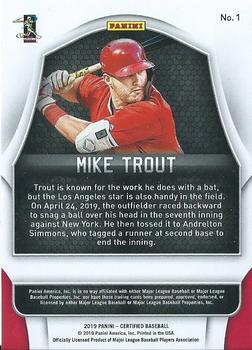 2019 Panini Chronicles - Certified Green #1 Mike Trout Back