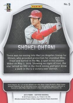 2019 Panini Chronicles - Certified Green #5 Shohei Ohtani Back