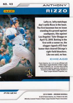 2019 Panini Chronicles - Obsidian #43 Anthony Rizzo Back