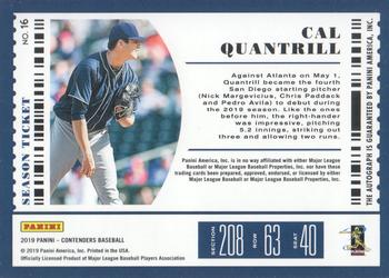2019 Panini Chronicles - Contenders Season Ticket Autographs #16 Cal Quantrill Back