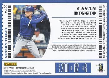 2019 Panini Chronicles - Contenders Season Ticket Autographs #30 Cavan Biggio Back