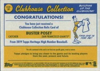 2019 Topps Heritage - Clubhouse Collection Relics High Number Gold #CCR-BP Buster Posey Back