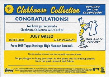2019 Topps Heritage - Clubhouse Collection Relics High Number Gold #CCR-JG Joey Gallo Back