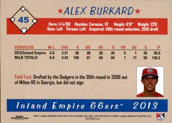 2013 Grandstand Inland Empire 66ers #NNO Alex Burkard Back