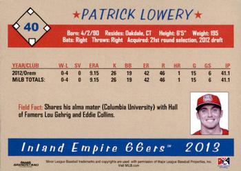 2013 Grandstand Inland Empire 66ers #NNO Patrick Lowery Back