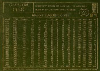 2008 Danbury Mint 22kt Gold Baseball Cards #555 Carlton Fisk Back