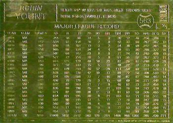 2008 Danbury Mint 22kt Gold Baseball Cards #563 Robin Yount Back