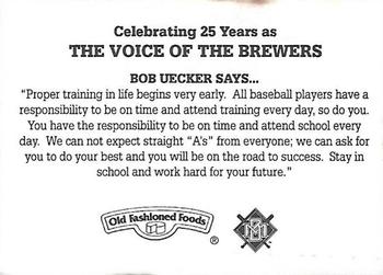 1995 Milwaukee Brewers Police - Hales Corners Police Department, Tri City National Bank #NNO Bob Uecker Back