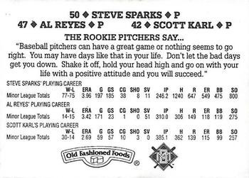 1995 Milwaukee Brewers Police - Hales Corners Police Department, Tri City National Bank #NNO Scott Karl / Steve Sparks / Alberto Reyes Back