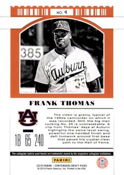 2019 Panini Contenders Draft Picks Collegiate #4 Frank Thomas Back