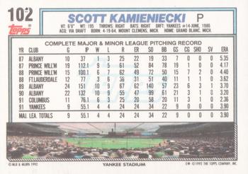 1992 Topps #102 Scott Kamieniecki Back