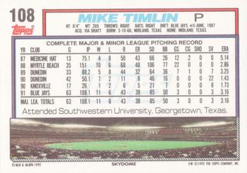 1992 Topps #108 Mike Timlin Back