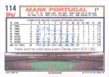 1992 Topps #114 Mark Portugal Back