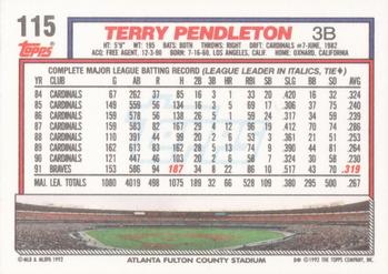 1992 Topps #115 Terry Pendleton Back