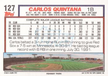1992 Topps #127 Carlos Quintana Back