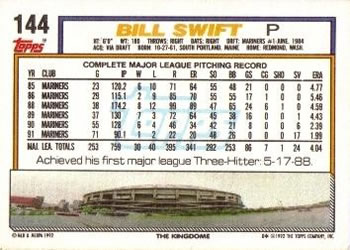 1992 Topps #144 Bill Swift Back